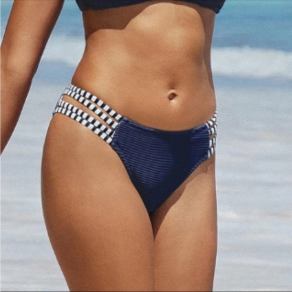 Cupshe Bikini Bottom Strappy Low-Rise Cheeky Twilight  Blue Large - Picture 1 of 14
